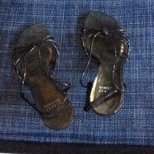 Black metallic 2 1/4 in heel sandals